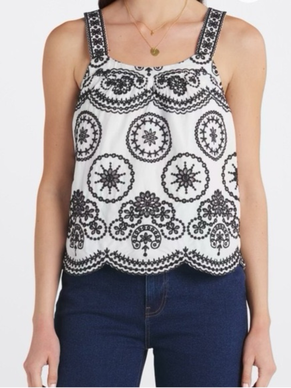 Stitch Fix Wms Cotton Embroidered Eyelet Scalloped Hem Lined Boho‎ Chic Top S